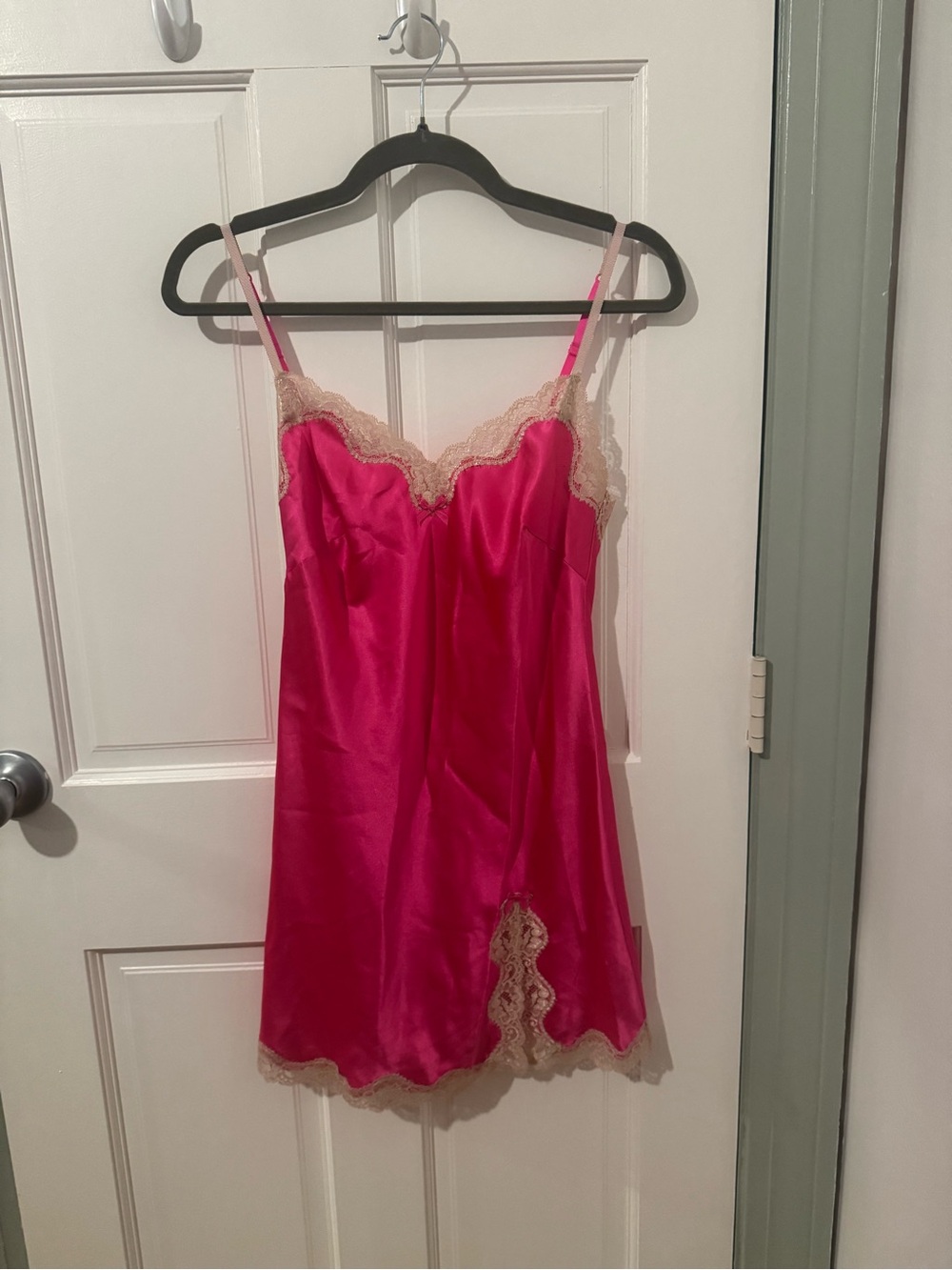 Hot Pink Satin Lace Chemise Nightgown